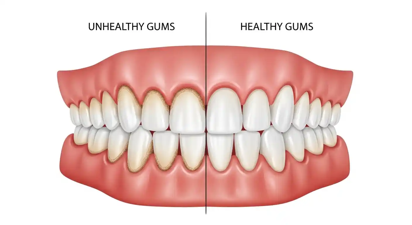 Comparison of unhealthy gums with plaque buildup versus healthy gums after deep cleaning in Goodyear, AZ