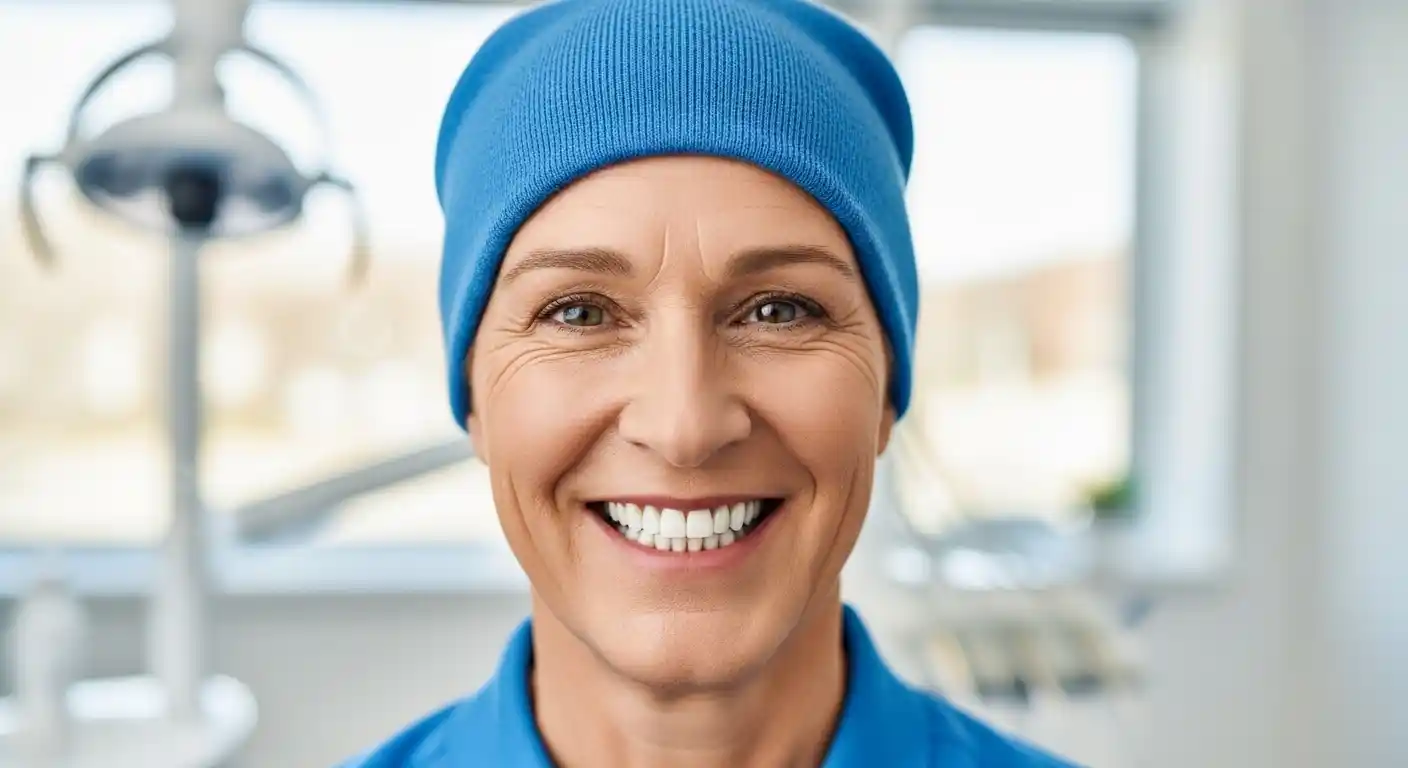 Patient smiling confidently after dental implant treatment at a modern dental office.