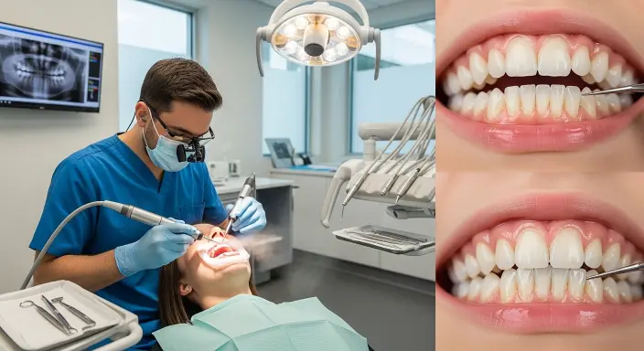 Dentist performing deep teeth cleaning with ultrasonic tools and hand instruments on a patient in Goodyear, AZ dental clinic