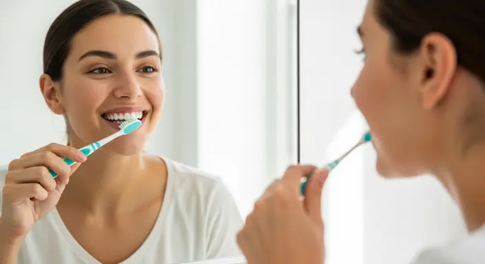 Person brushing teeth to maintain a healthy smile and prevent dental problems with age