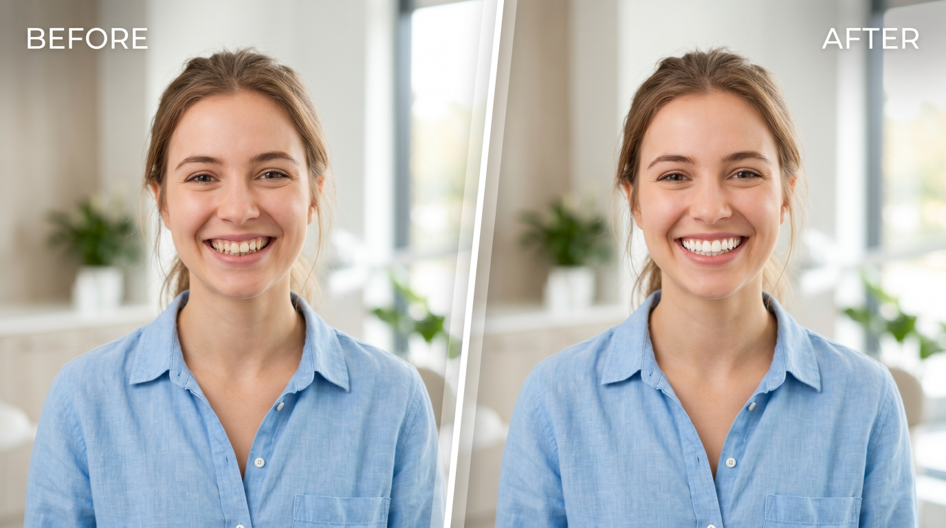 Confident smiling person showing straight teeth after orthodontic treatment